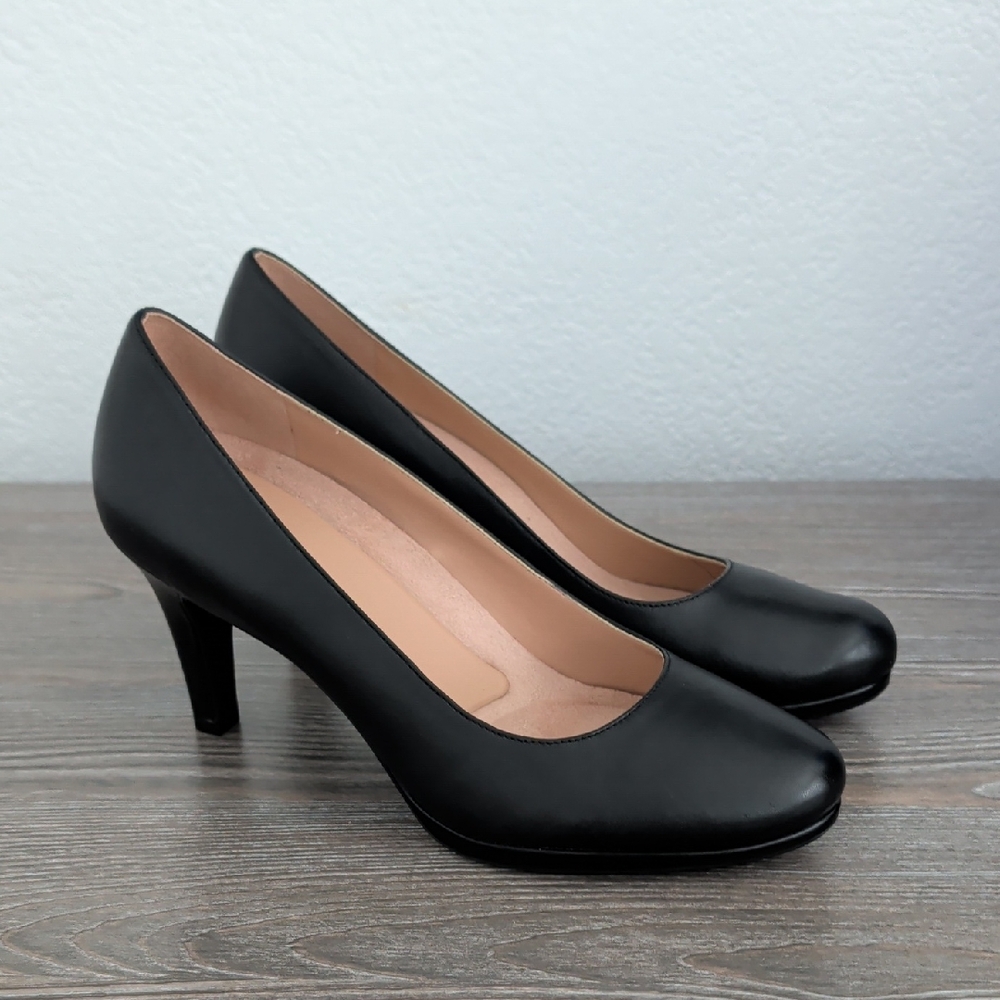 Like New Naturalizer MICHELLE Black Genuine Leather Round Toe Pumps Shoes Heel 9